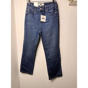 MKT Studio The Linda straight cropped Jeans Medium Wash distressed Hem Size 28